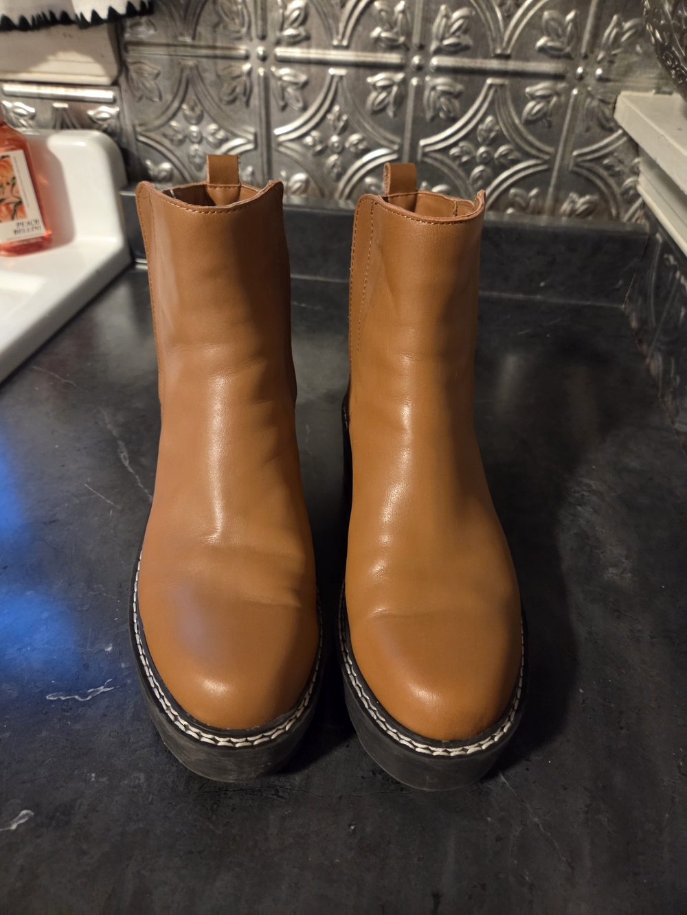 Calvin Klein Cognac Platform Chelsea Booties